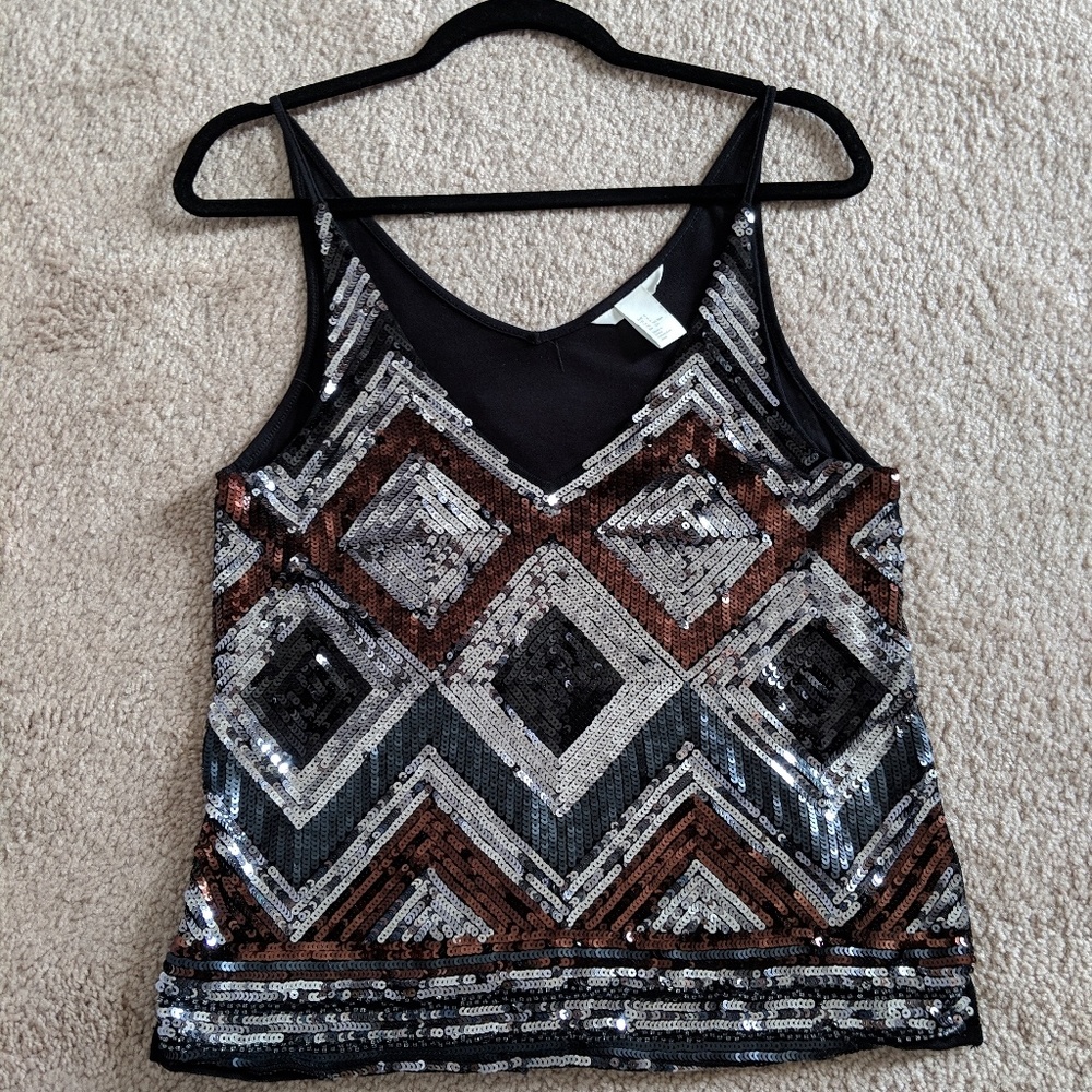 H & M Bronze Silver Black Sequin Size S